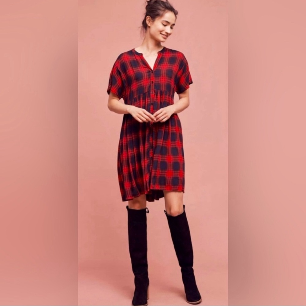Red and black plaid Anthropologie swing dress